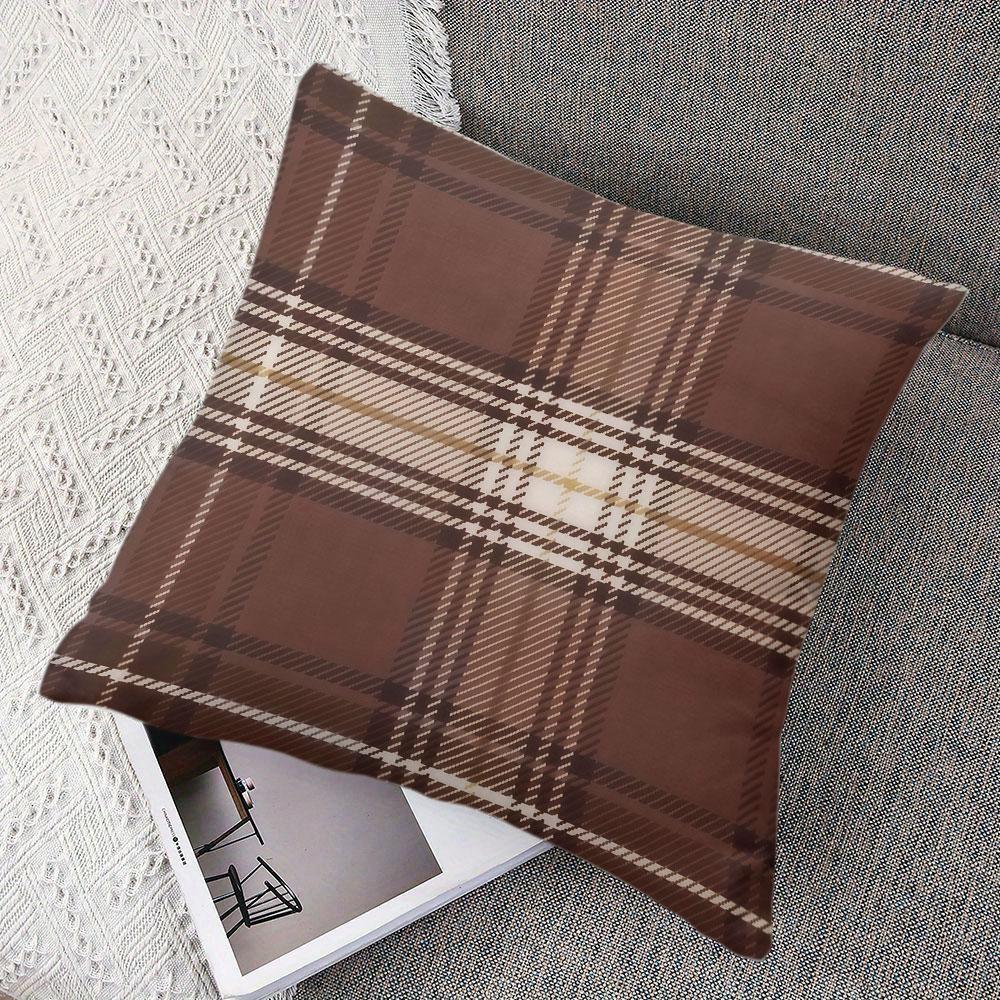Classic Brown Plaid Square Jacquard Pillow Cover for Sofa Office Waist Cushion Cover Home Decorative Pillowcase