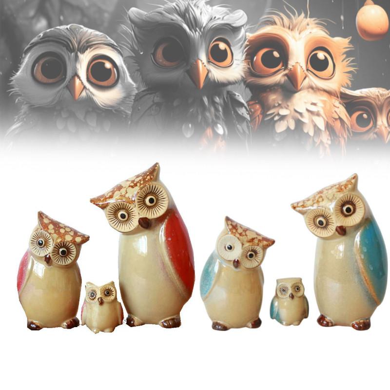 3pcs Porcelain Owls Statue Ornament Shaped Desktop Craft Figurine Sitting Room