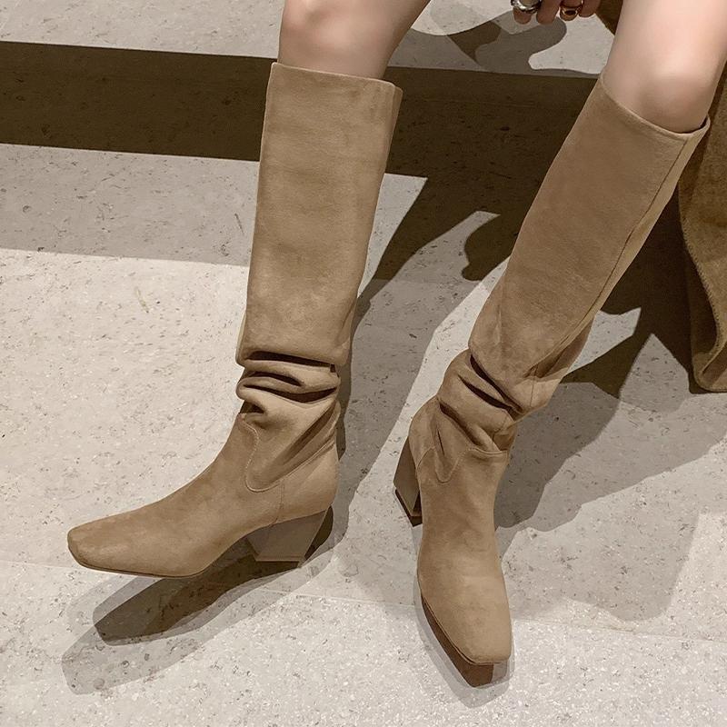 2026 High Heels Women Long Boots Chunky Suede Designer Shoes Fashion Dress Winter Woman Pumps Goth Casual Mujer De Chelsea Botas
