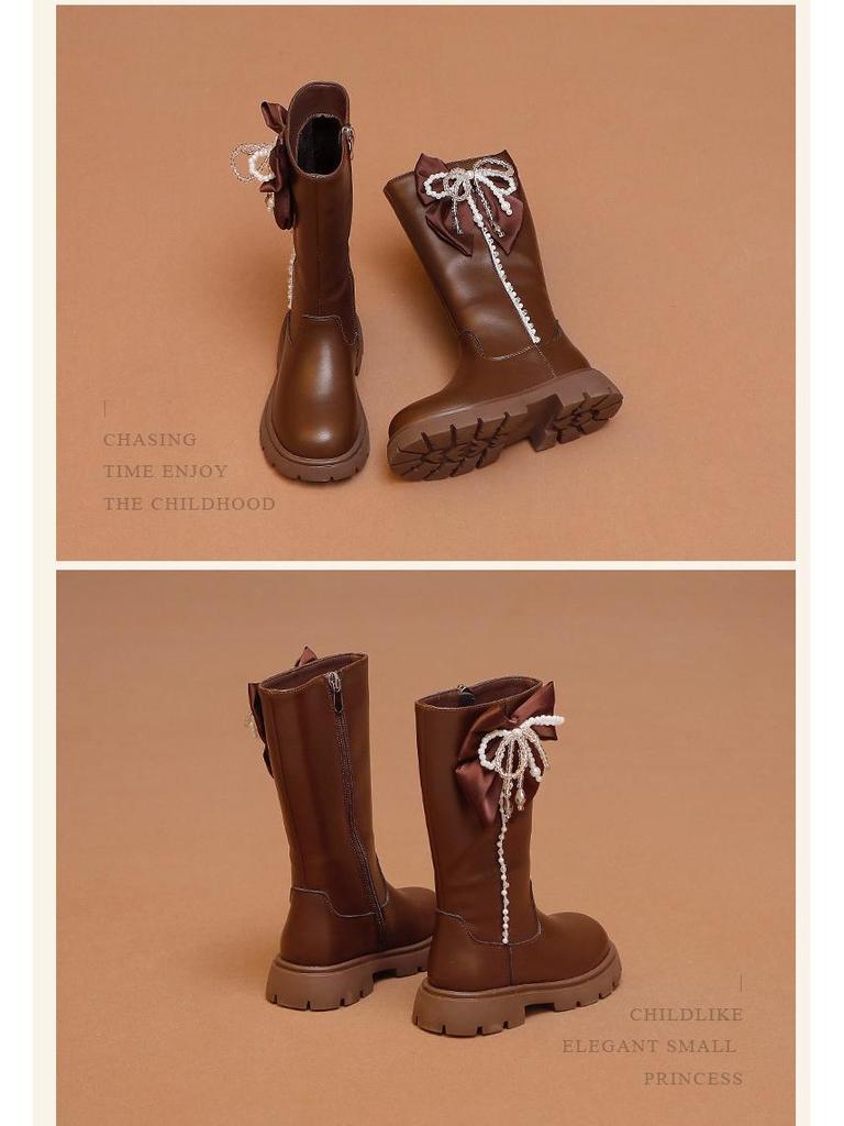 Wuma Winter 2025 Mädchen Langstiefel - Samt Perle, Baumwollleder