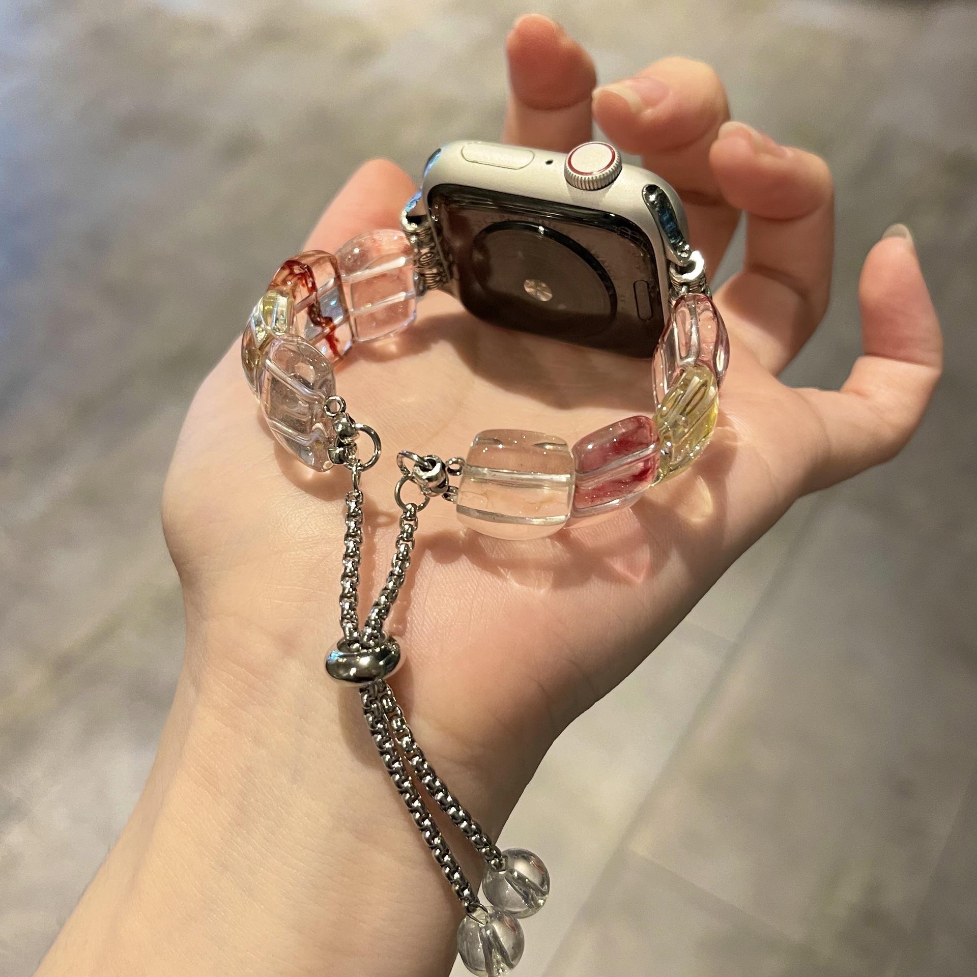 

Ремешок для умных часов для Apple Watch S9/8/7/6/5/4/3/2/1/se/Ultra, регулируемый браслет из смолы, летний кристалл для леди, девочек, женщин, 49 мм, 45 мм, 44 мм 38/40/41mm