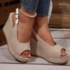 Fashion Fashion Women's Back Strap Chunky Platform Sandal Summer Peep Toe High Heel Sandals Woman New Non Slip Wedge Beige Sandal Female