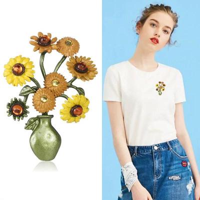 Mori Stil Sonnenblumenölgemälde Brosche - Hochwertiges Vintage Damenaccessoire
