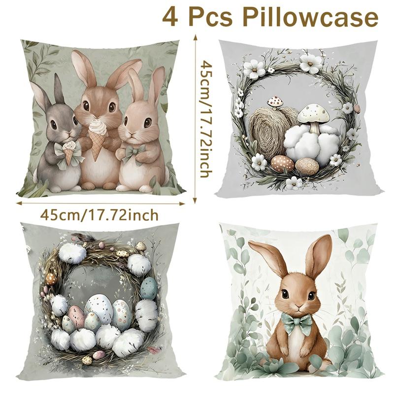 Easter Decoration Pillow Cover Rustic Bunny Eggs Pillowcase Spring Floral Living Room Sofa Cushion Cover Home Decoration Gift 3280₽