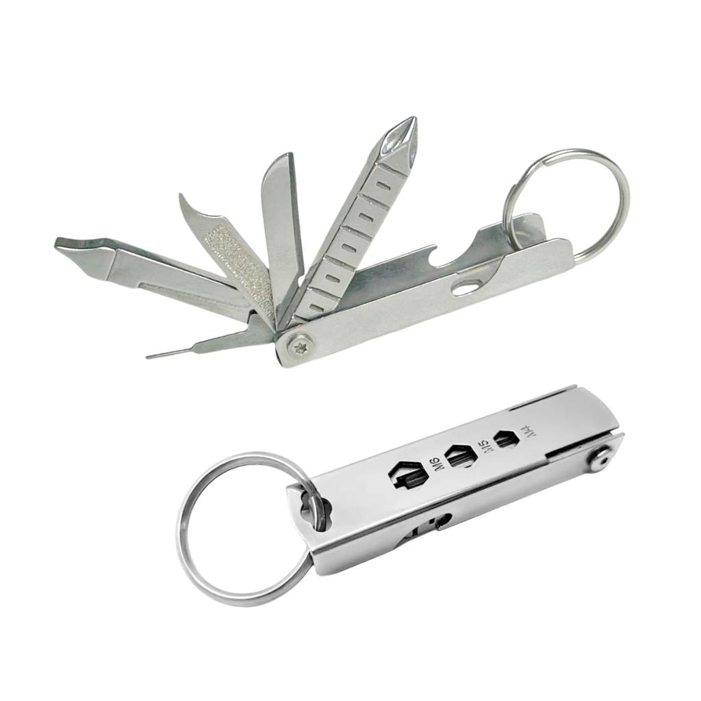 EGGEIL Set 11 in 1 Keychain Stainless Steel Bottle Opener with Outdoor Knife Durable 2-Piece Multi-Tool, Knife, Tool, Stretchable,