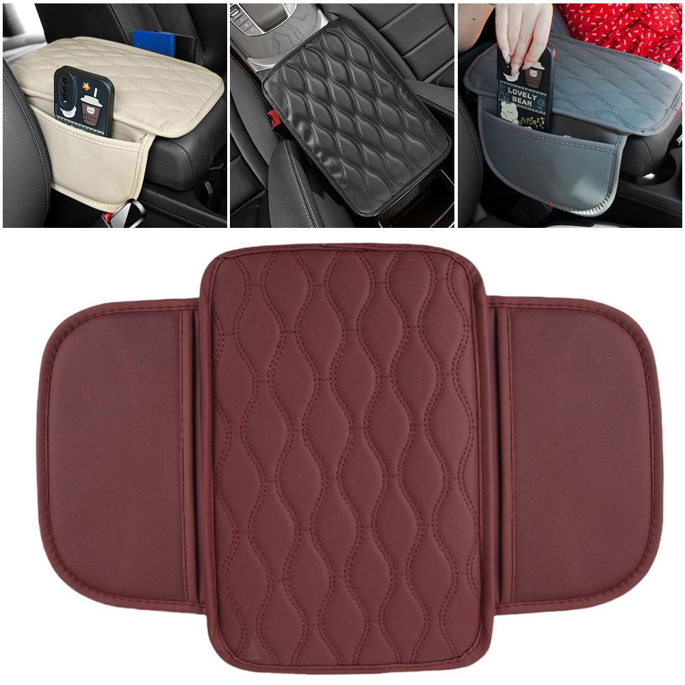Armrest Cushion with Pocket Leather Arm Rest Mat Foam Height Pad Storage Bag Center Console Protector Cover with Side Pocket