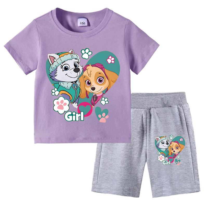PAW Patrol Summer Cartoon Printed Boys Girls Tshirt Sets Children's Casual Shorts 2 Piece Sets Kids Tracksuits Sport Suits