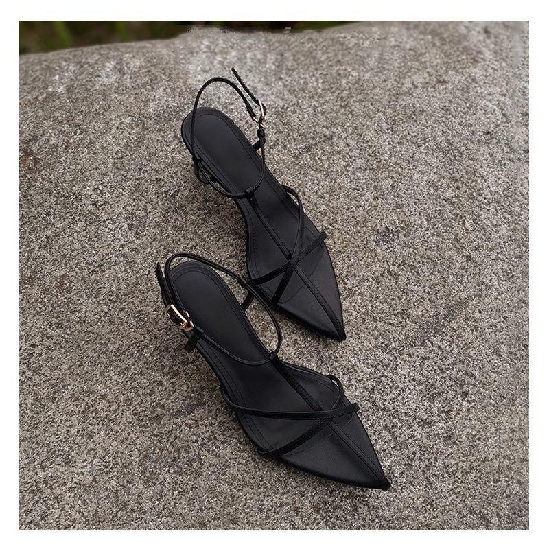 2025 Summer New Sandals Femininity Buckle Kitten High Heels Trendy Niche Design Simple Strap Women's Shoes