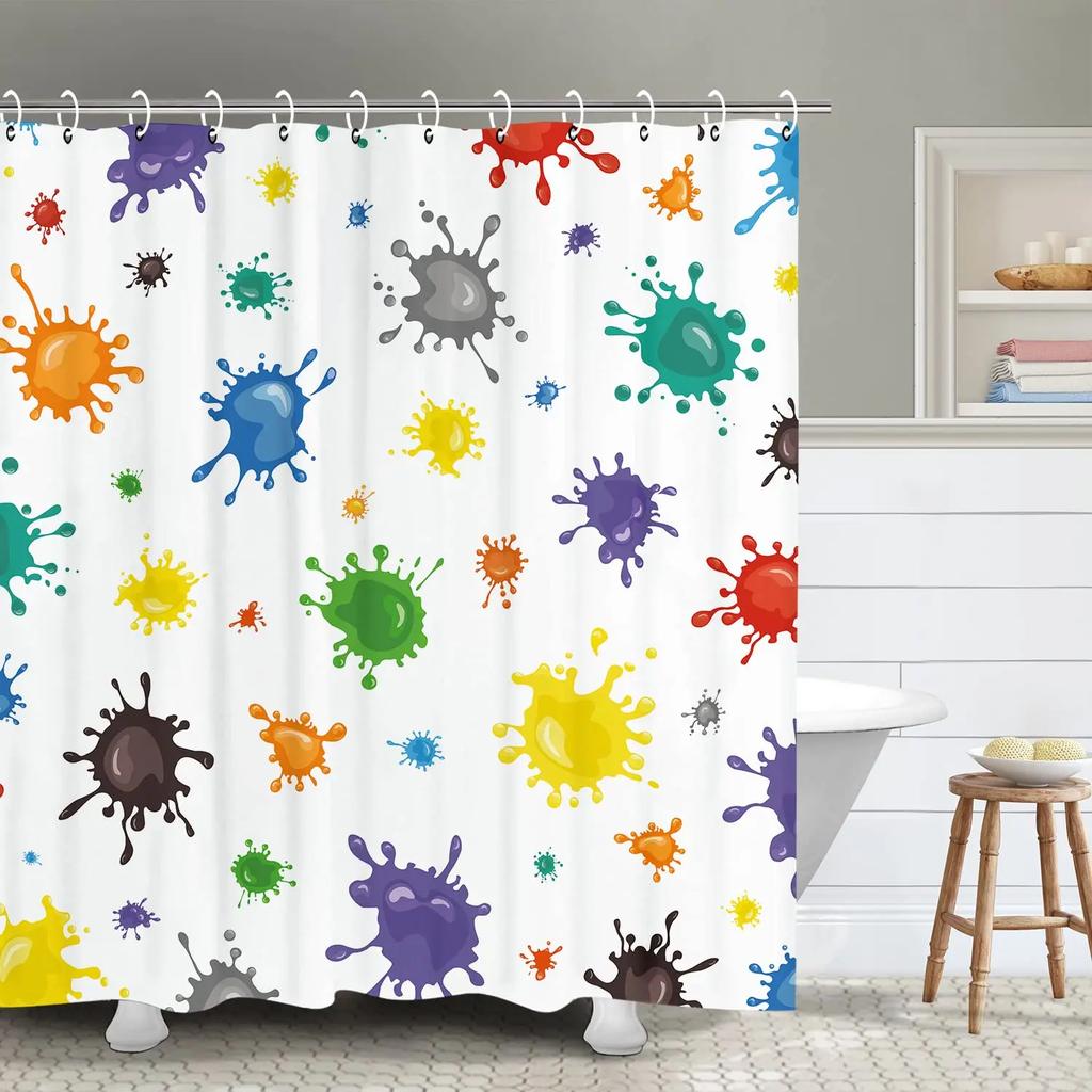 Cute Colorful Red Polka Dot Circle Shower Curtain,Rainbow Bathroom Shower Curtains With Hooks,Waterproof Funny Bathroom Curtains