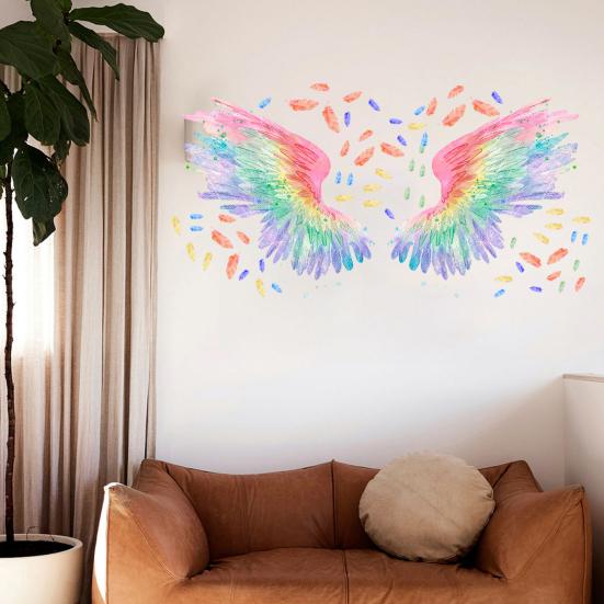 Wall Sticker Vibrant Color Angel Wings Wall Art Decal Creative Removable Sticker for Home Decoration