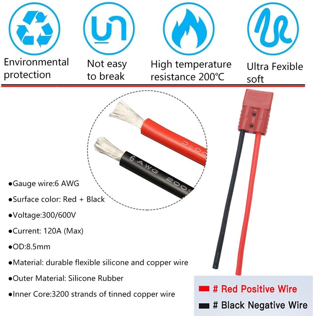 CESFONJER 120A Connector 6 AWG with 25cm Silicone Cable (2 Set), Quick