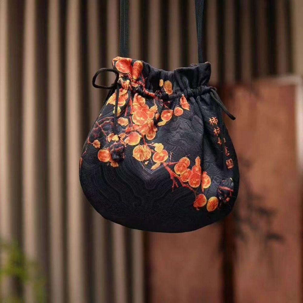 Silk Material Retro Handbags Drawstring Closure Storage Function Embroidery Silk Bags Embroidery Design Drawstring Purse