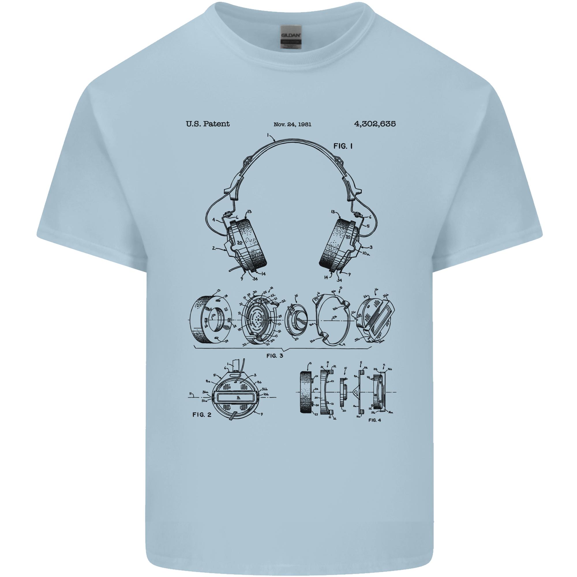 Headphones Patent Blueprint Dance Music DJ Unisexs Light Cotton TShirt S