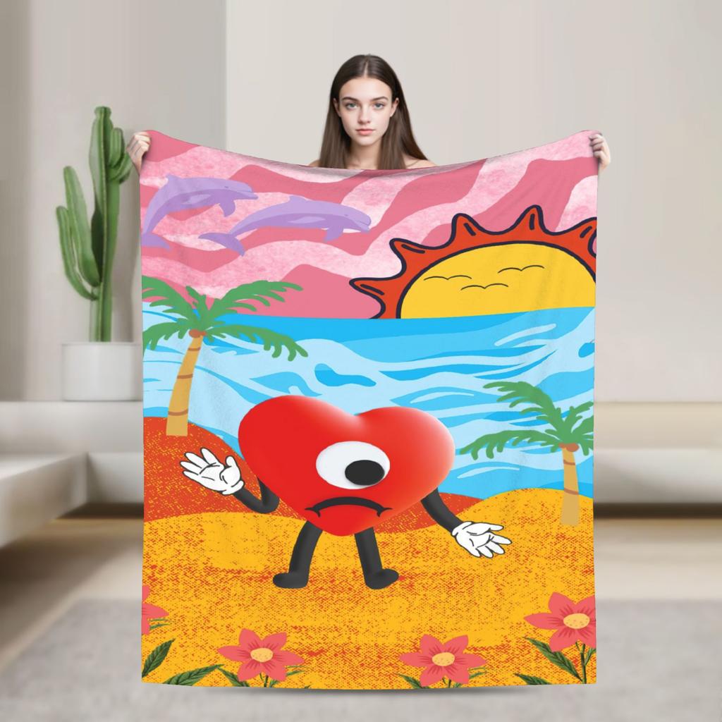 Bad Bunny Blanket Coral Fleece Plush Spring Autumn Multi-function Soft Throw Blankets for Sofa Office Bedspread