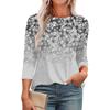 Women's Fashionable Round Neck Seven Quarter Sleeve Retro Floral Print Casual Basic Pleated T-shirt Top