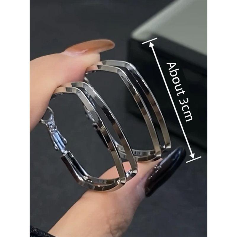 925 Silver Pin Earrings Double Layer Square Earrings Fashion Stylish Minimalist Easiest for Match Daily Work Clothing Frosty Style Earrings
