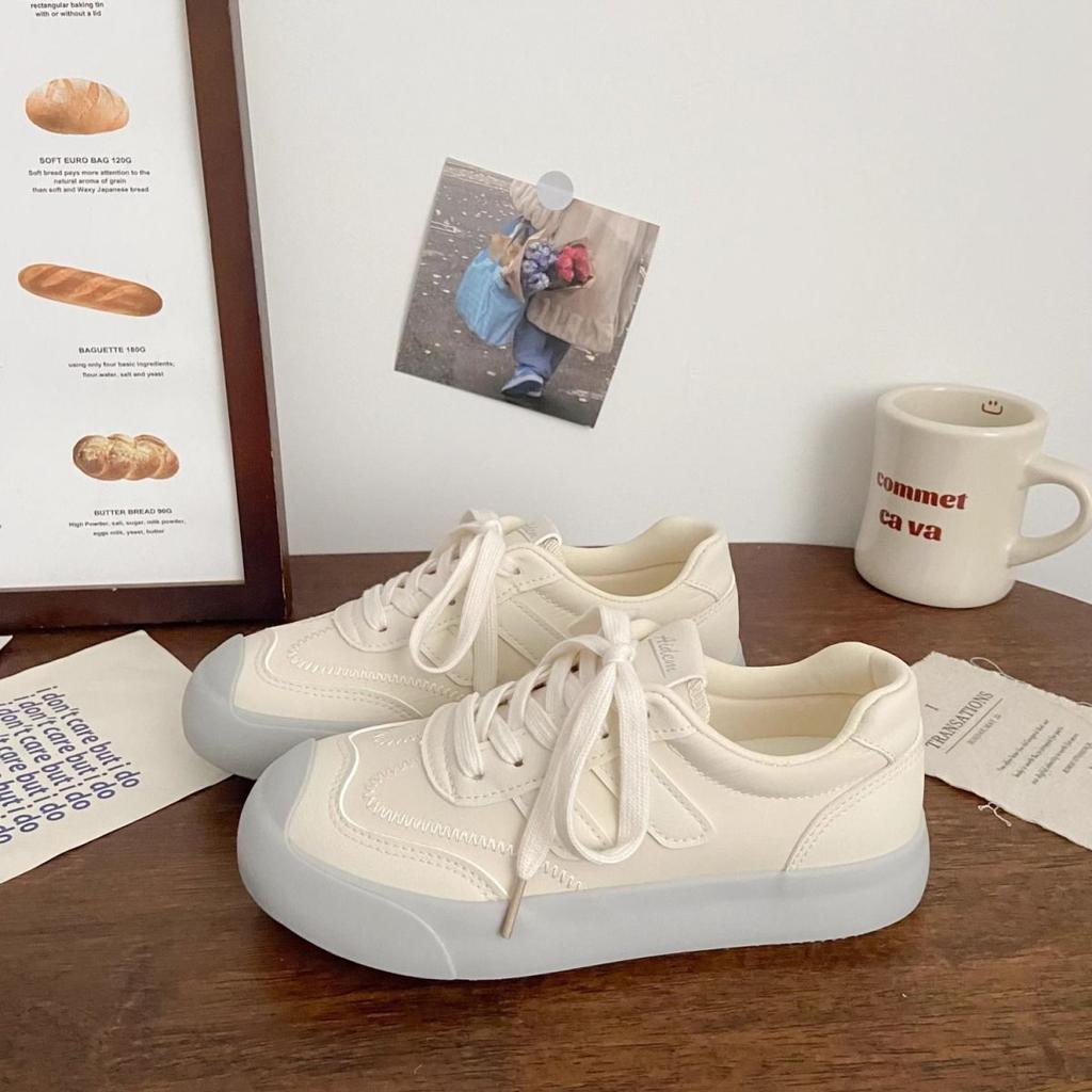 Dexun Breathable Board Shoes Women's Cream Autumn New Small Design Round Head Ugly Cute Student Casual Little White Shoes