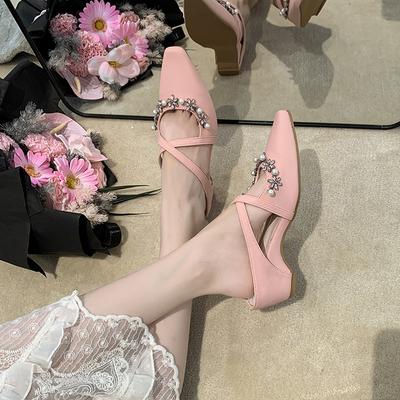Kristall Elegante Damen Hausschuhe 2025 Pantoletten Schuhe Sommer Sandalen mit Absatz Frau Designer Luxus Pantoletten Neu Zapatillas Mujer