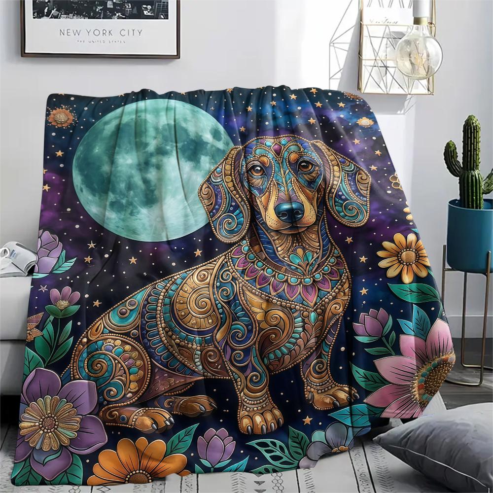 Retro Purple Flower Animal Print Flannel Blanket,High Quality Comfortable for All Seasons,Home Decor,Warmth and Comfort,Perfect for Christmas Gifts