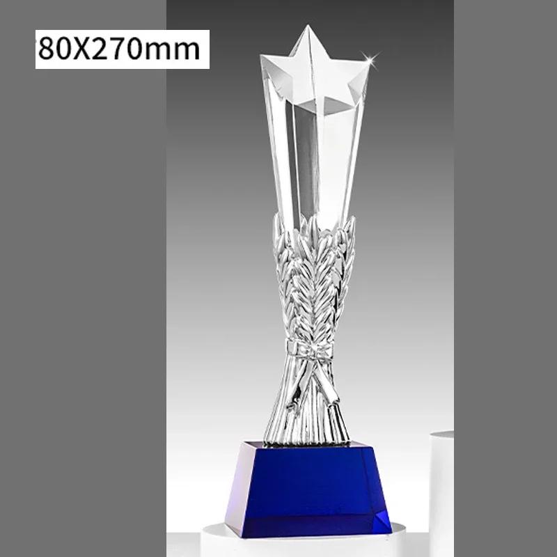 Customized Five pointed Star Pillar Crystal Trophy, Excellent Souvenir Reward Home Decoration Honor Gold Silver Copper Medal 1Pc