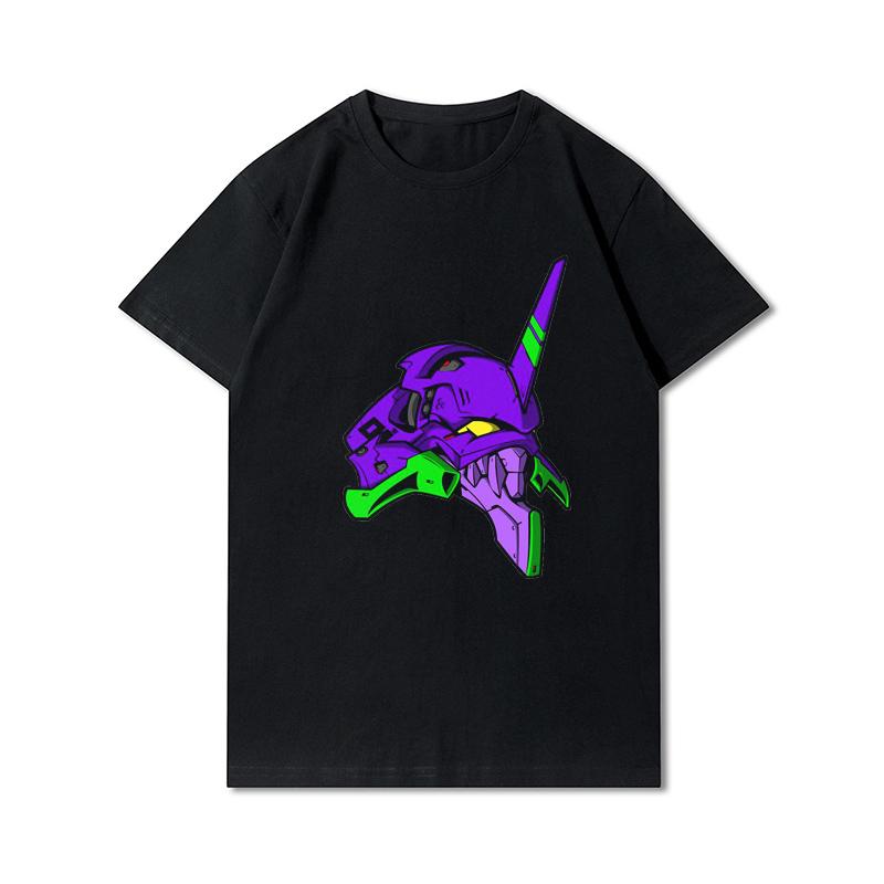 Pánská trička s potiskem Evangelion nadměrných velikostí Bavlněné topy Letní Anime Neformální Černá trička