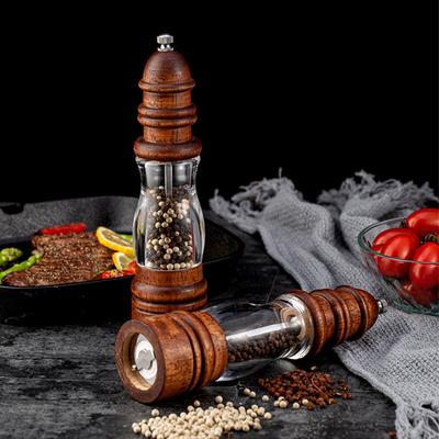 Solid Wood Salt and Pepper Grinder Manual Spice Grinder Adjustable Pepper Mill Salt Pepper Shaker With Acrylic Body Kitchen Tool