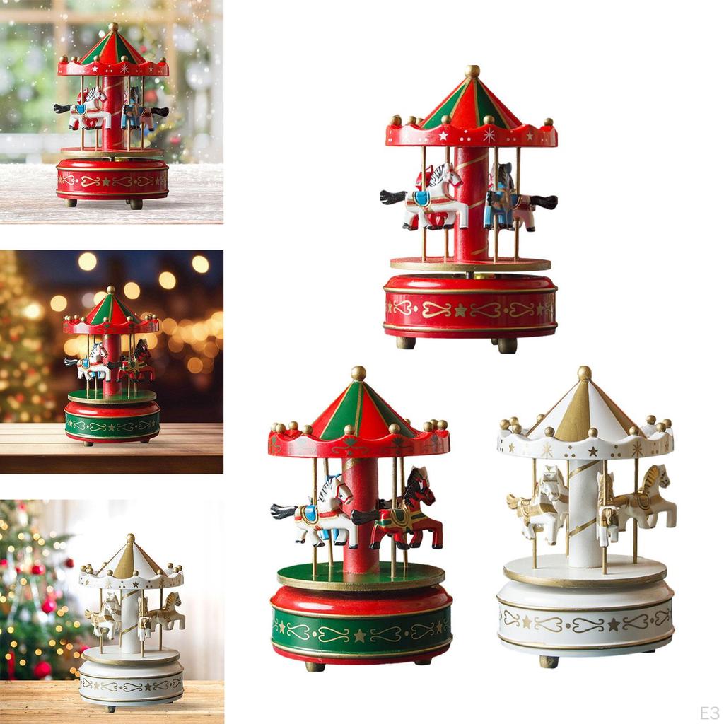 Weihnachten Holz Karussell Spieluhr Ornament dekorative drehen Pferd geformt für Urlaub Dekoration