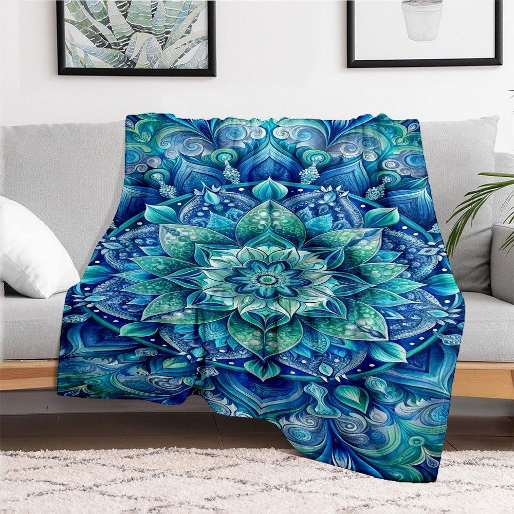"Blue Lotus Mandala Wall Art: Spiritual Decor for Your Space"Blanket Flannel Throw Blanket for Sofa, Bed, Travel, Camping, Office