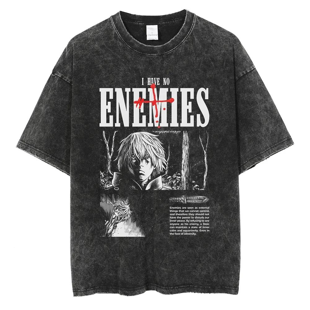 Fashion VINLAND SAGA Manga T Shirt for Men Women Tshirt Washed Cotton T-shirt Clothing Short Sleeve O-Neck Tee Streetwear