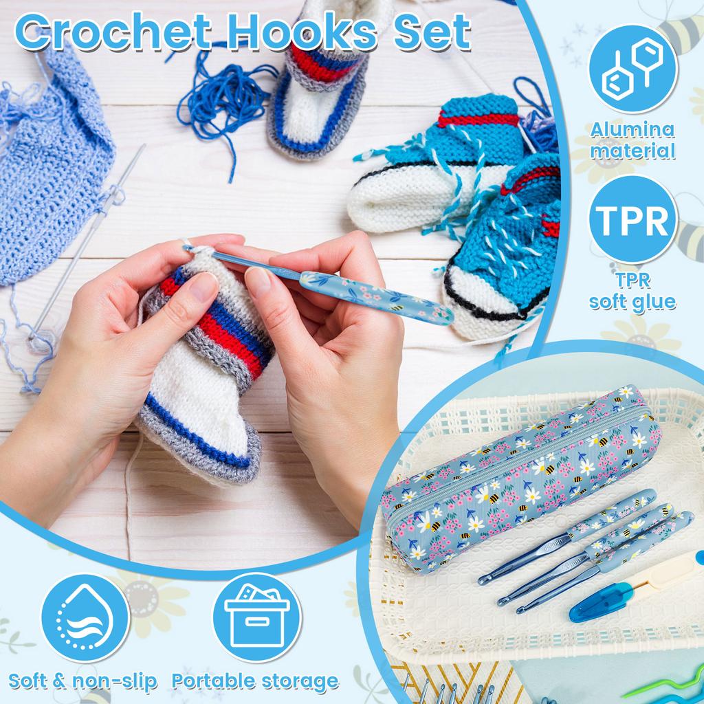 43Pcs Crochet Hooks Set 2mm to 8mm Soft Grip Ergonomic Crochet Needles Kit with Storage Bag Complete Knitting Needles for Adults