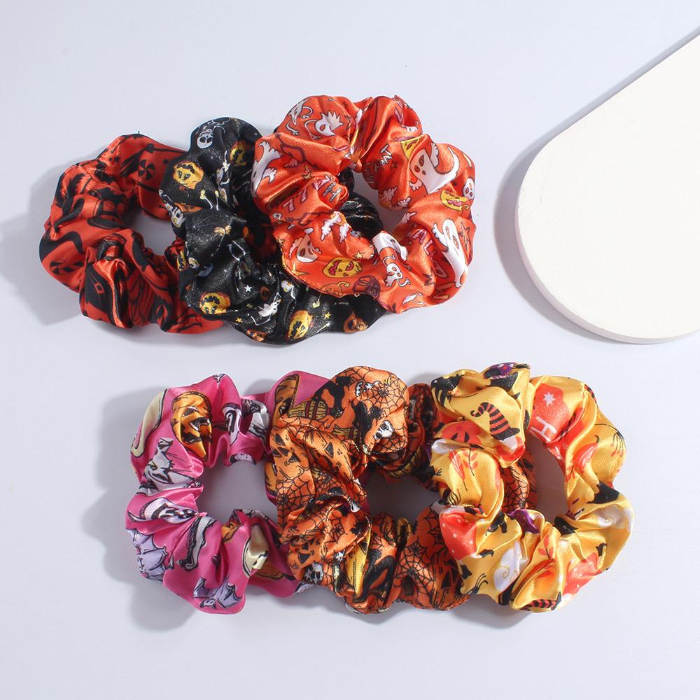 Digital Print Halloween Scrunchie Satin Fabric High Elasticity Hair Tie Hair Accessory Non-Damaging to Hair