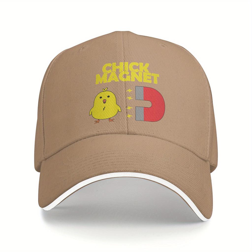 Chick Magnet Graphic Baseball Cap - Black Casual Sandwich Style, Lightweight Polyester, PVC-Coated, Idea
