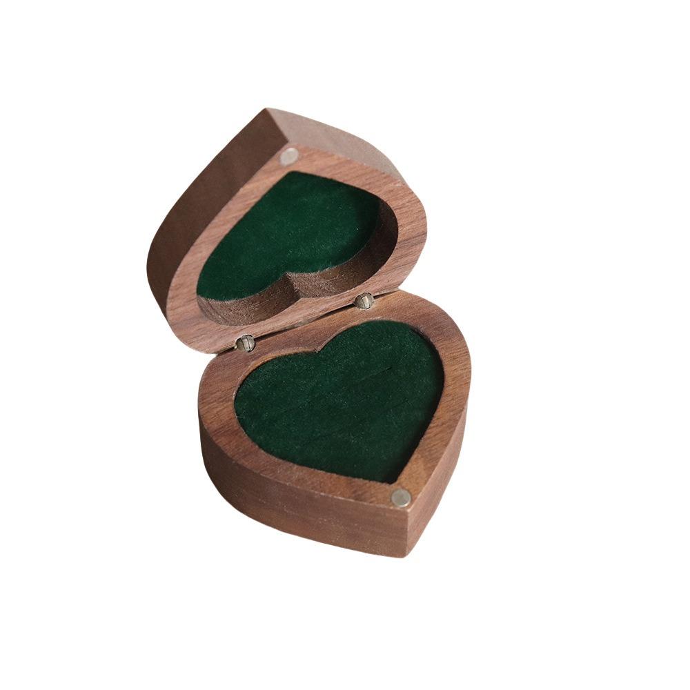 Wedding Heart Rings Holder Anti-collision Rings Bearer Box Simple Walnut Wood Rings Box  Propose