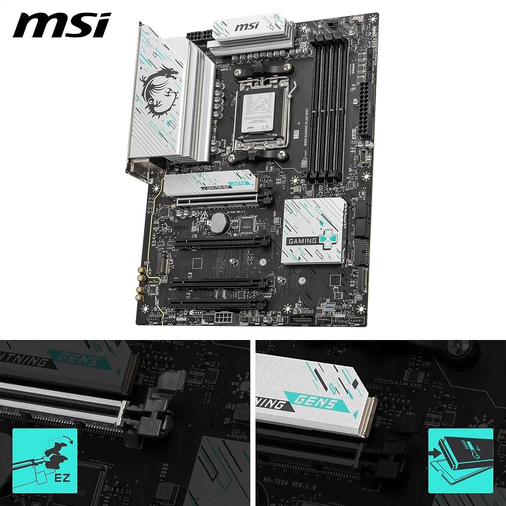 MSI B850 Gaming Plus WiFi Motherboard, ATX - Supports AMD Ryzen 9000/8000/7000 Processors, AM5 - DDR5 Memory Boost 8200+ MT/s (OC), PCIe 5.0 X16 & 4.0