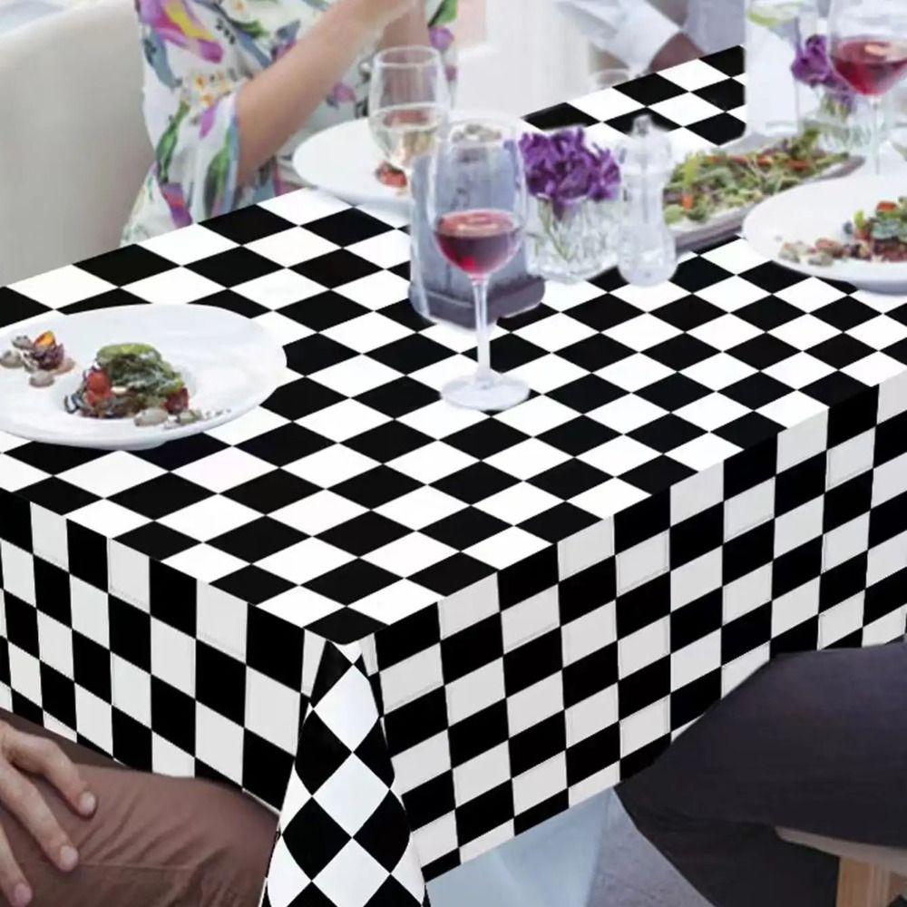 Black and White Checkered DisposableTablecloth Plastic Table Decorative Cloth  Birthday Party