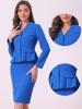 Allegra K Business Suit, Blazer and Pencil Skirt, Long Sleeves, No Collar, Solid Color, Peplum, 2-Piece Set, Royal Blue, Women's, Size S
