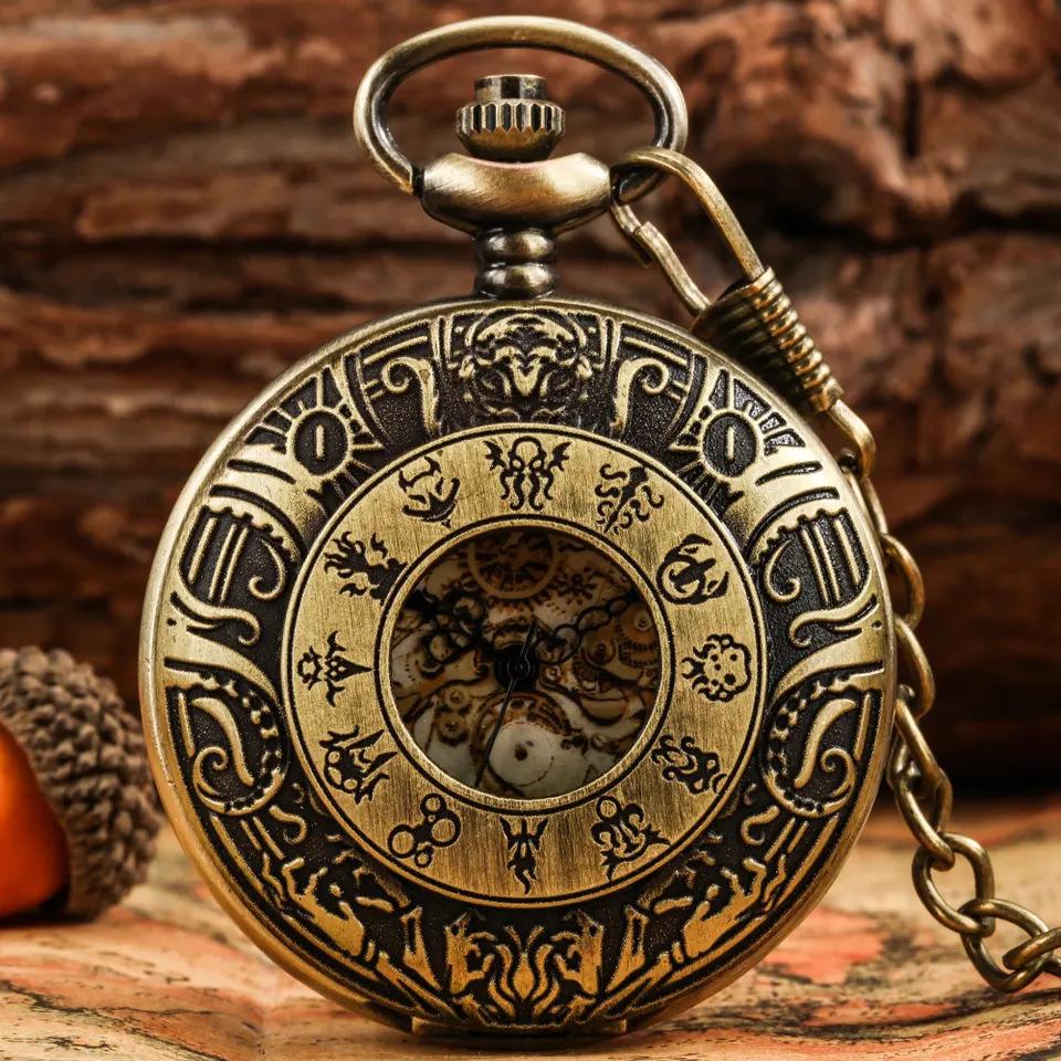 Libang Quartz Movement Pocket Watch Half Hunter Pendant Eye Cthulhu Antique Male Female Students' Lovecraft Mythological Symbol