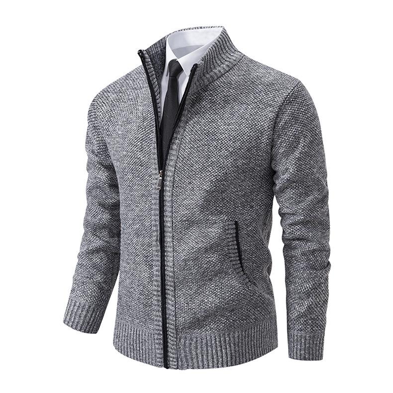 Plus Size Men's Casual Cardigan Jacket: Autumn/Winter Warm, Fashionable Stand Collar Sweater for 2025.