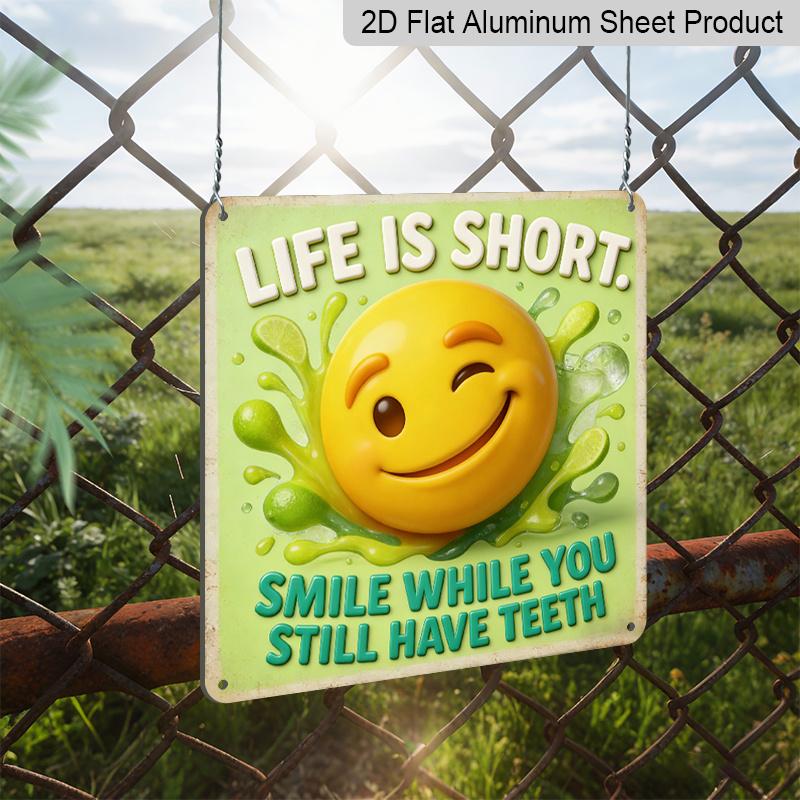 2D Flat- 1pc Vintage Square Aluminum Sign with A Smiling Tooth Theme and Winking Expression, Decorating Hallways and Living Rooms