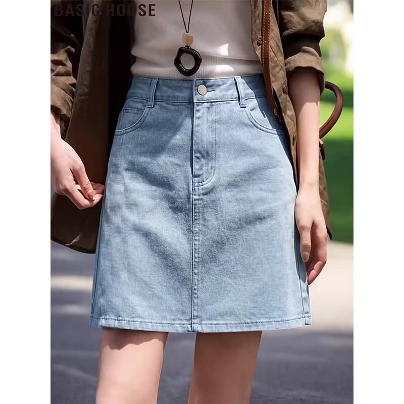 Basic House Women s High-Waist A-Line Denim Mini Skirt M