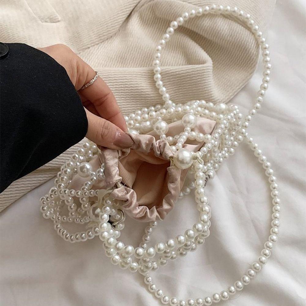 Cute Women Pearl Bag Bead String Wallet Handbag Versatile Use Crossbody Hand Bags  Outdoor