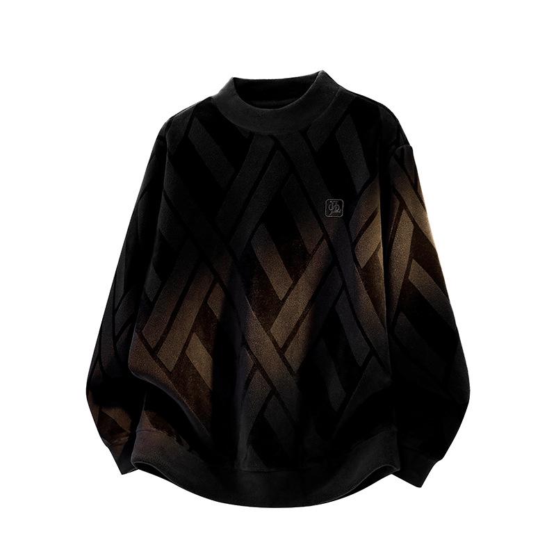 Men s Plus Size Double-sided Coral Fleece Winter T-shirt - Round Neck, Heavyweight, Warm, Thick, Velvet, and Suitable for Couples. M