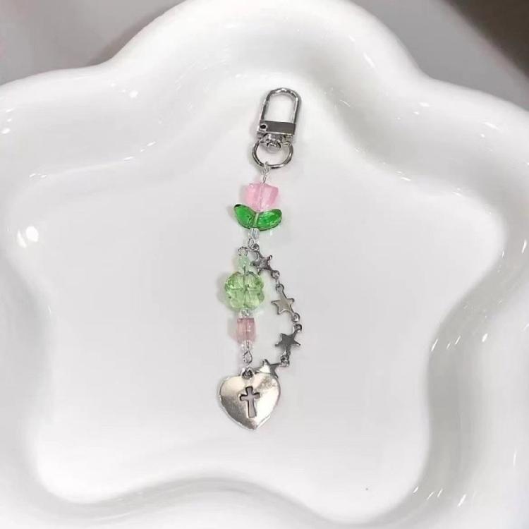 Heart Star Beaded Keychain Pendant Cute Decoration Pendant Keyring Charm
