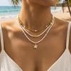 Boho Mehrschichtige Seestern Muschel Reiskorn Perlen Halskette für Damen Vintage Imitation Perlen Perlen Gestapelte Choker Strandparty Schmuck