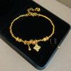 K Real Gold Electroplated Metal Beaded Flower Bracelet French Retro Sand Gold Bracelet Light Luxury High-end Jewelry Women