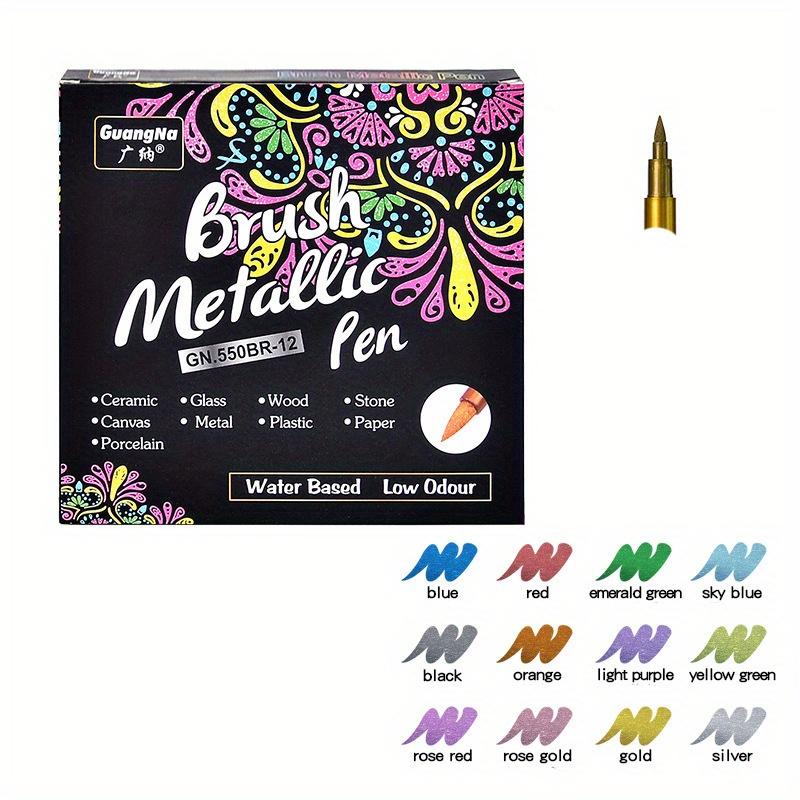 12 Colors Soft Brush Head Markers, Metal Color Pens for Rock Painting, Canvas, Wood, Ceramic, Glass, Stone, Fabric, DIY Crafts & Art Supplies