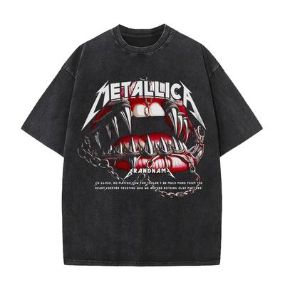 Vintage Washed Cotton T Shirt Monster Mouth Eyes Graphic Print Streetwear Loose Mens Womens Oversized Short Sleeve Tops