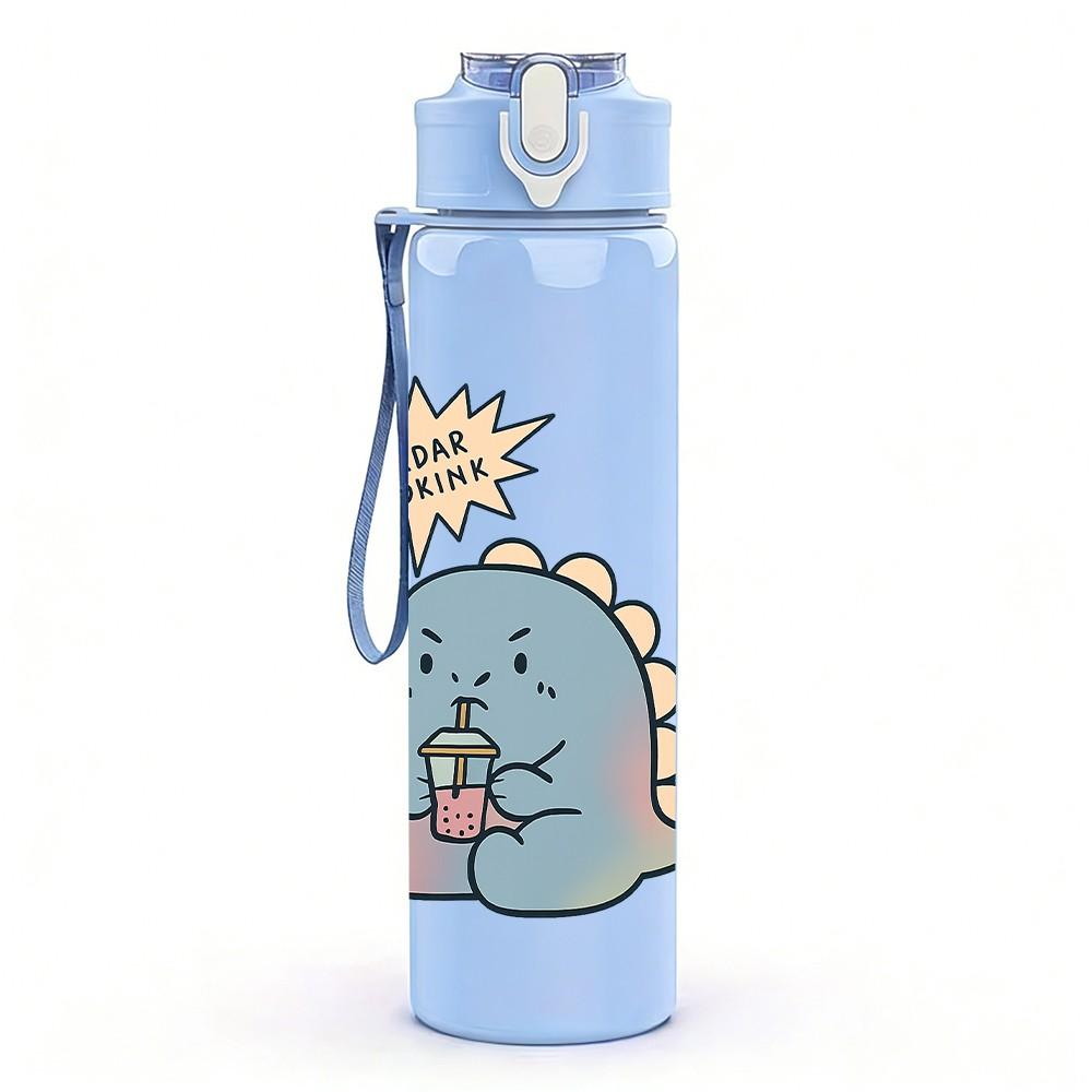 1PC Sleepy Baby Dinosaur 750ml Color Plastic Sports Water Bottle Leakproof Flip Straw Lid Suitable for Sports Office Home Use