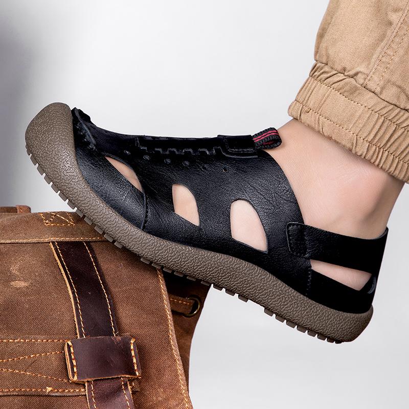 Fashion New Handmade Summer Sandals Size 47 Men Breathable Leather Shoes Man Outdoor Sandals Antiskid Beach Hollow Shoes Fashion