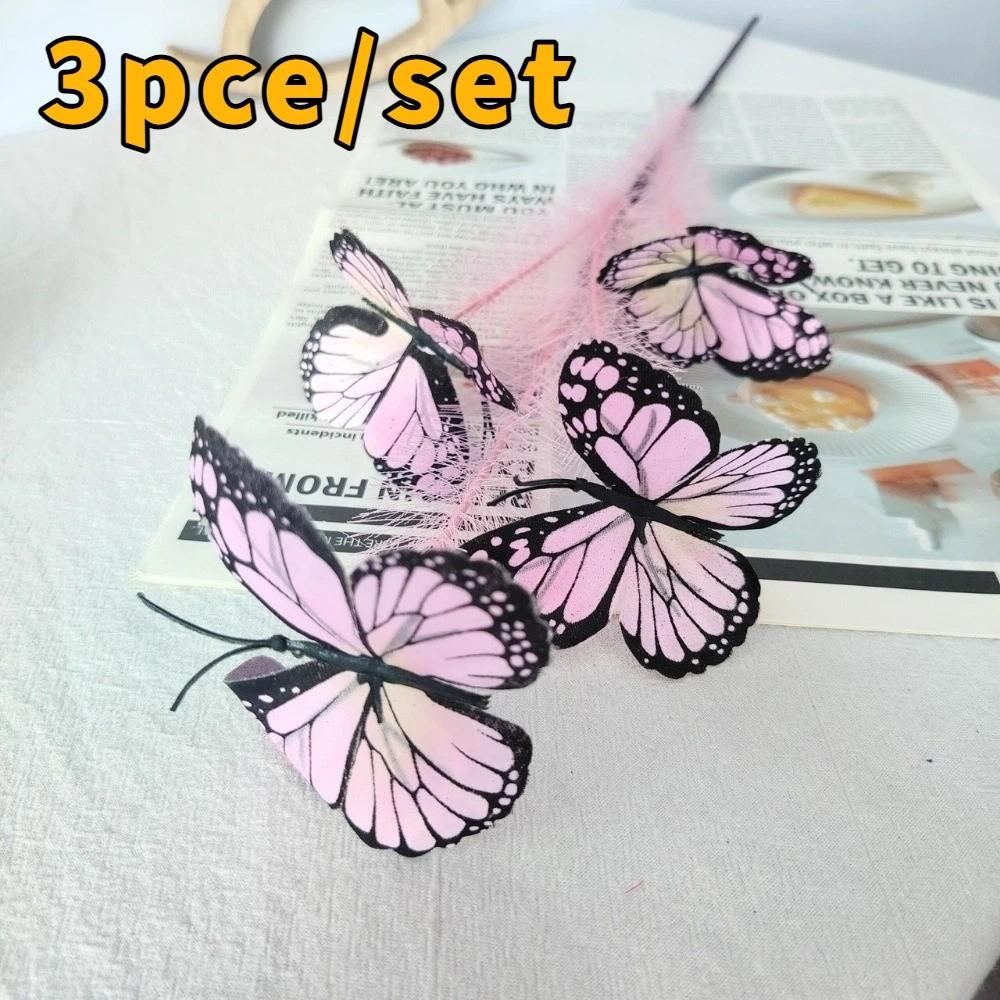 

3pcs/set Multi-Color Artificial Butterfly Reed Vivid Colors Lifelike Pampas Decorative Flowers Long Branch Simulation Butterfly розовый
